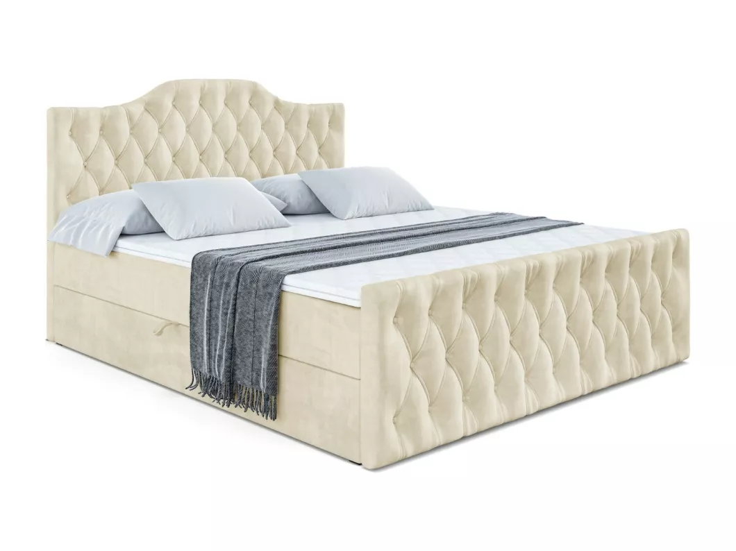 Kauf Unique Boxspringbett VILA-1-Z mit Bettkasten, H4-Materatze, Fußteil, Multipocketfederung - 180x200 - Taupe Samt