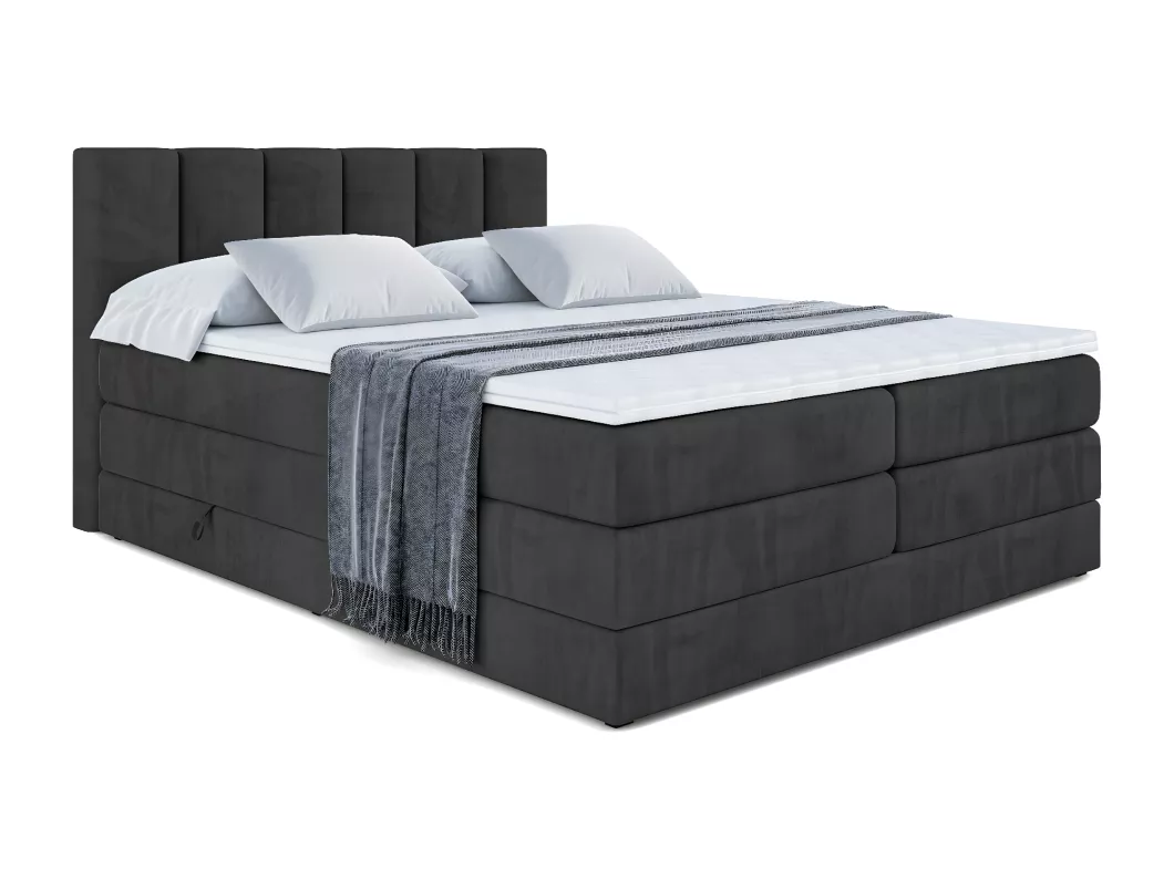 Kauf Unique Boxspringbett BOXI1 KING mit Bettkasten, 2 Matratzen - H3/Bonellfederung und H4/Multipocketmateratze - 160x200 - Schwarz Samt