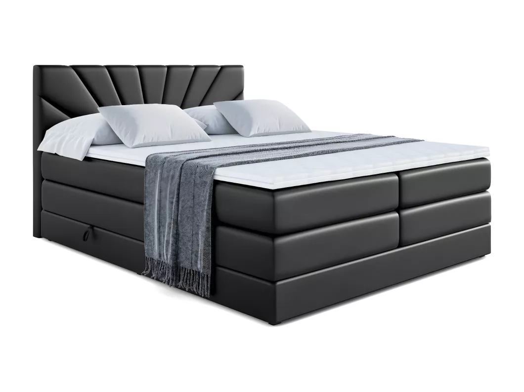 Kauf Unique Boxspringbett MILTIO KING mit Bettkasten, 2 Matratzen - H3/Bonellfederung und H4/Multipocketmateratze - 120x200 - Schwarz Kunstleder