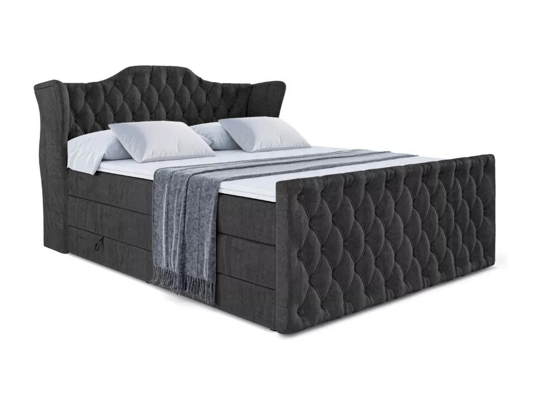 Kauf Unique Boxspringbett VILA-Z KING mit Bettkasten, 2 Matratzen - H3/Bonellfederung und H4/Multipocketmateratze, Fußteil - 160x200 - Schwarz Samt