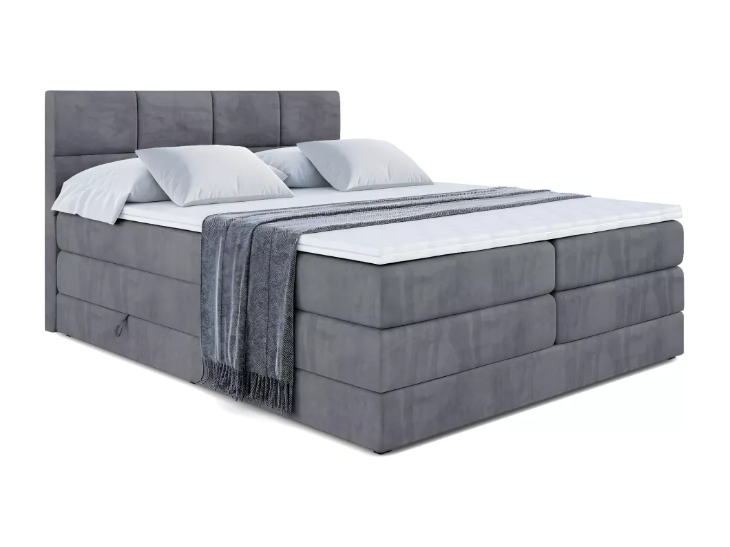 Kauf Unique Boxspringbett ARDENI KING mit Bettkasten, 2 Matratzen - H3/Bonellfederung und H4/Multipocketmateratze - 200x200 - Dunkelgrau Samt