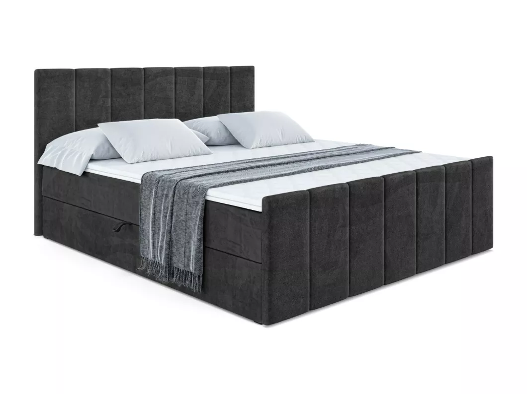 Kauf Unique Boxspringbett MOETI-Z mit Bettkasten, H4-Materatze, Fußteil, Multipocketfederung - 140x200 - Schwarz Samt