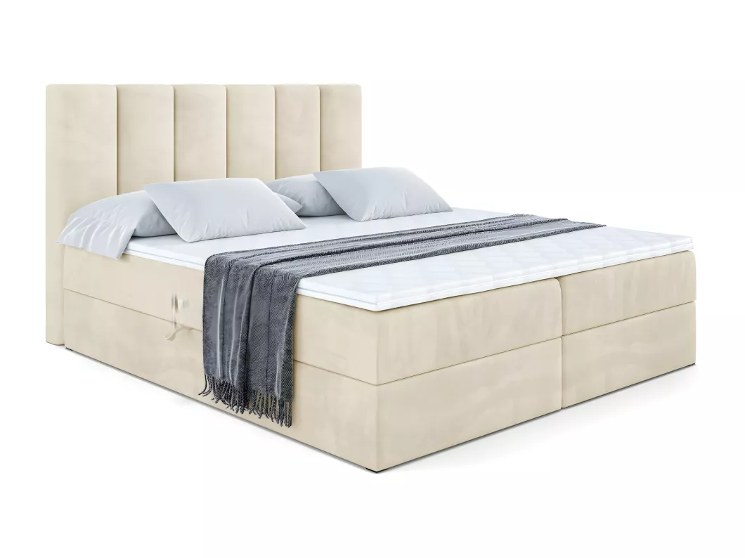 Kauf Unique Boxspringbett BOXI1 mit Bettkasten, H4-Materatze, Multipocketfederung - 160x200 - Taupe Samt