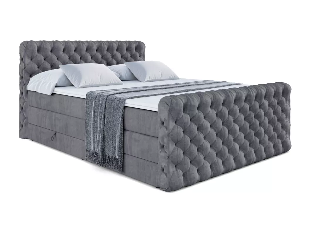 Kauf Unique Boxspringbett BOXI8-Z KING mit Bettkasten, 2 Matratzen - H3/Bonellfederung und H4/Multipocketmateratze, Fußteil - 140x200 - Dunkelgrau Samt