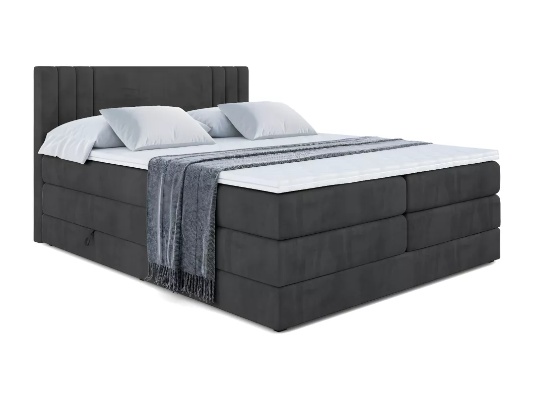 Kauf Unique Boxspringbett IDRIKO KING mit Bettkasten, 2 Matratzen - H3/Bonellfederung und H4/Multipocketmateratze - 200x200 - Schwarz Samt