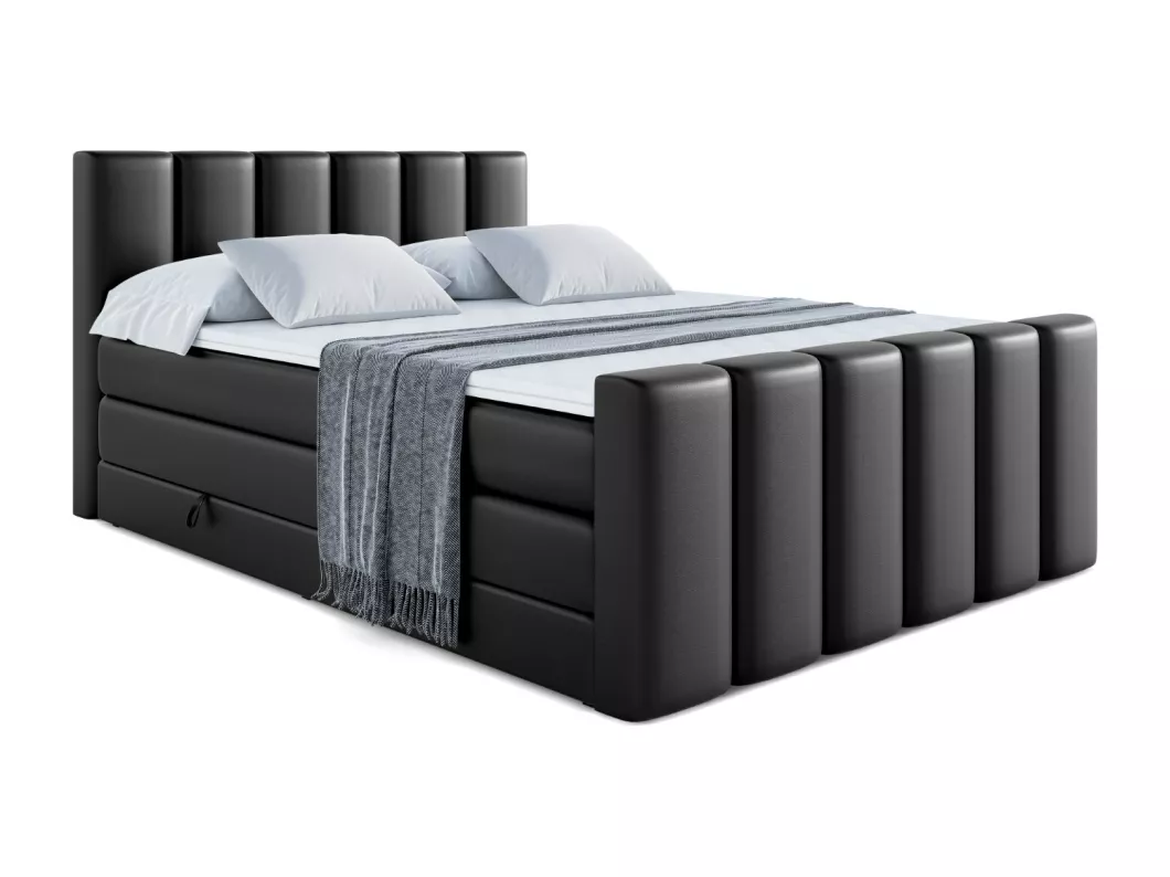 Kauf Unique Boxspringbett BOXI1-Z KING mit Bettkasten, 2 Matratzen - H3/Bonellfederung und H4/Multipocketmateratze, Fußteil - 140x200 - Schwarz Kunstleder