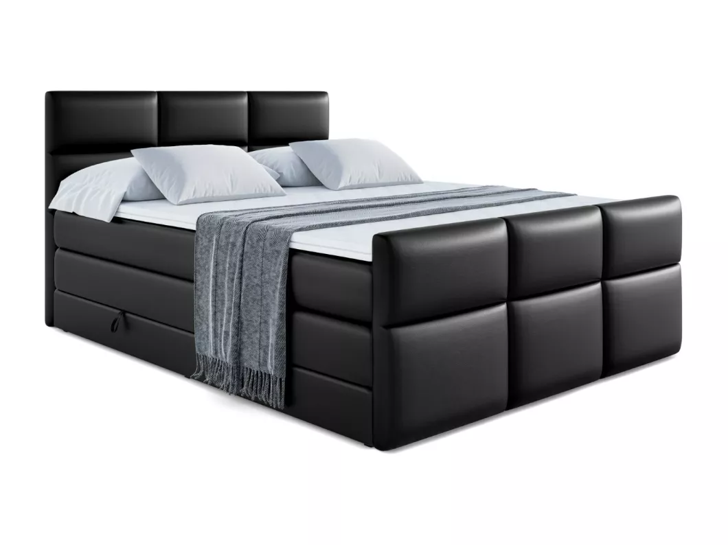 Kauf Unique Boxspringbett OHIO-Z KING mit Bettkasten, 2 Matratzen - H3/Bonellfederung und H4/Multipocketmateratze, Fußteil - 140x200 - Schwarz Kunstleder