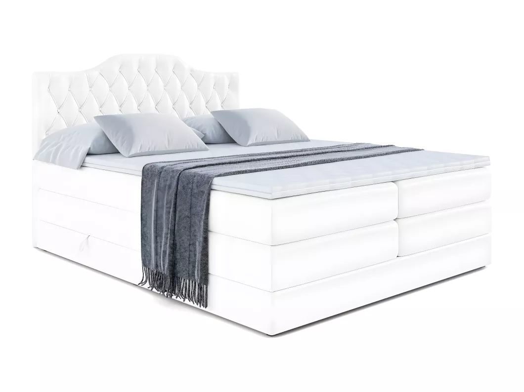 Kauf Unique Boxspringbett VILA-1 KING mit Bettkasten, 2 Matratzen - H3/Bonellfederung und H4/Multipocketmateratze - 120x200 - Weiß Kunstleder