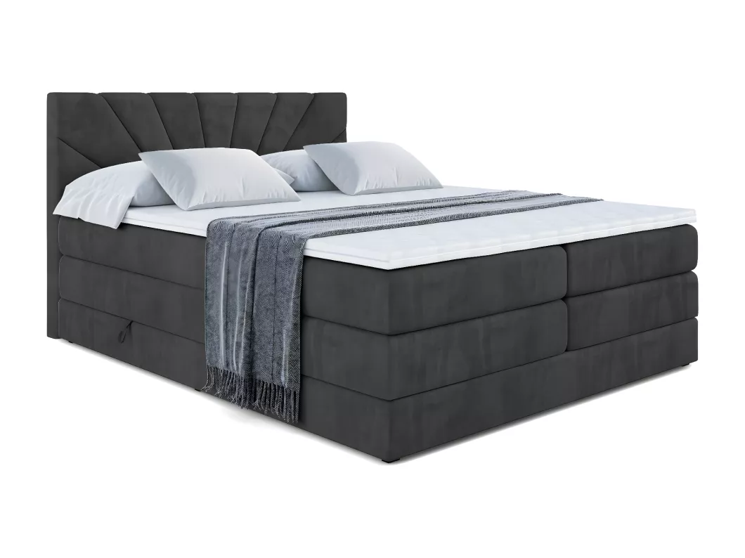 Kauf Unique Boxspringbett MILTIO KING mit Bettkasten, 2 Matratzen - H3/Bonellfederung und H4/Multipocketmateratze - 140x200 - Schwarz Samt