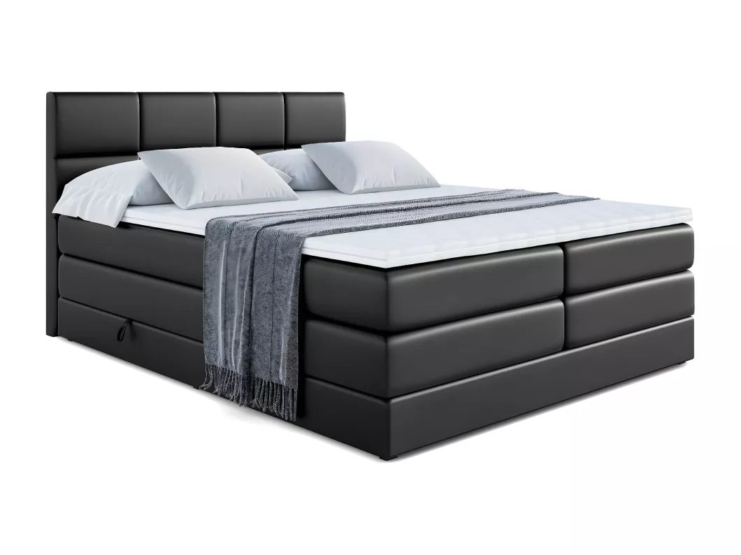 Kauf Unique Boxspringbett ARDENI KING mit Bettkasten, 2 Matratzen - H3/Bonellfederung und H4/Multipocketmateratze - 160x200 - Schwarz Kunstleder