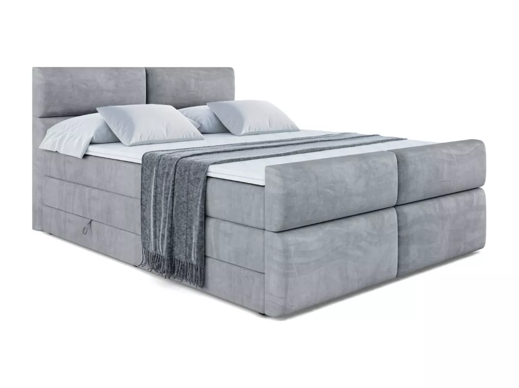 Kauf Unique Boxspringbett BOXI3-Z KING mit Bettkasten, 2 Matratzen - H3/Bonellfederung und H4/Multipocketmateratze, Fußteil - 160x200 - Hellgrau Samt