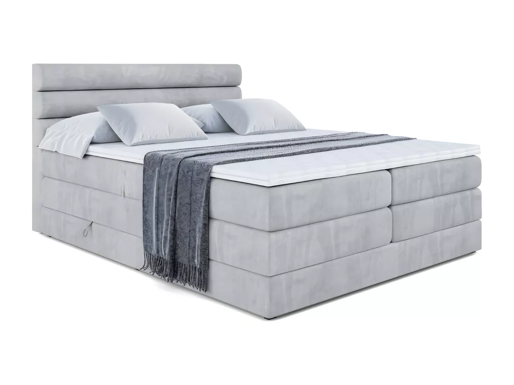 Kauf Unique Boxspringbett CELESTIA KING mit Bettkasten, 2 Matratzen - H3/Bonellfederung und H4/Multipocketmateratze - 180x200 - Grau Samt