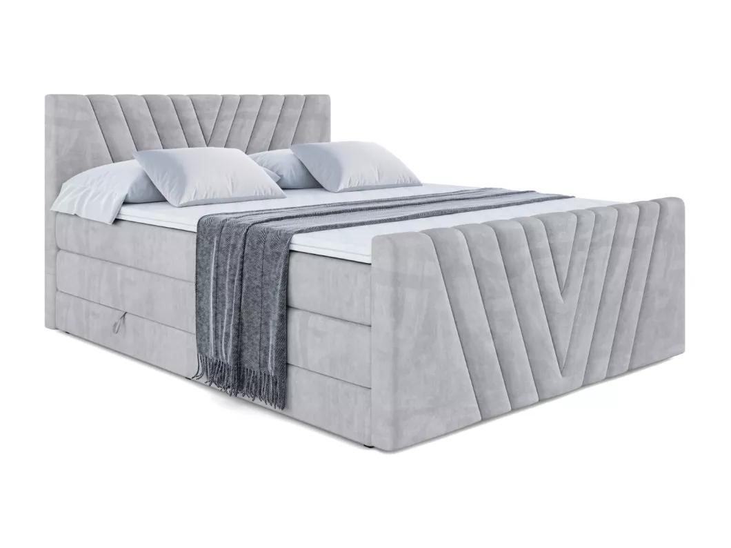 Kauf Unique Boxspringbett ERNI-Z KING mit Bettkasten, 2 Matratzen - H3/Bonellfederung und H4/Multipocketmateratze, Fußteil - 140x200 - Grau Samt