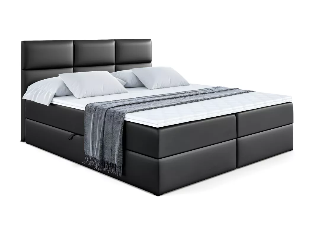 Kauf Unique Boxspringbett OHIO mit Bettkasten, H4-Materatze, Multipocketfederung - 160x200 Schwarz Kunstleder