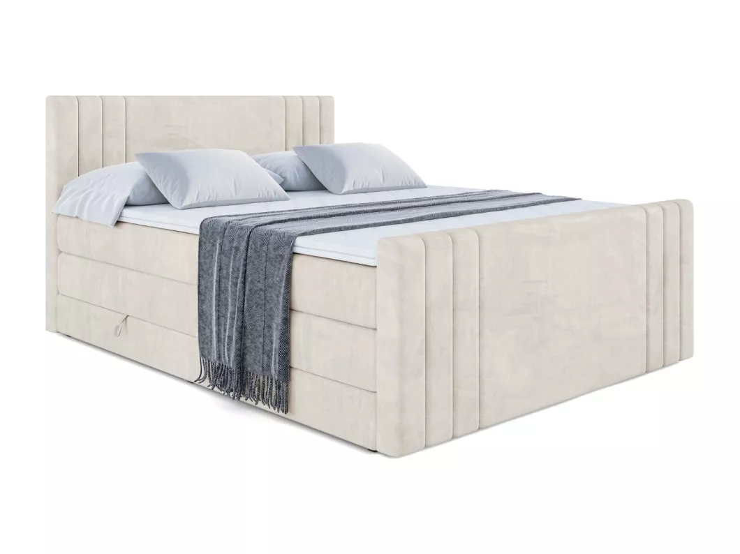 Kauf Unique Boxspringbett IDRIKO-Z KING mit Bettkasten, 2 Matratzen - H3/Bonellfederung und H4/Multipocketmateratze, Fußteil - 200x200 - Beige Samt