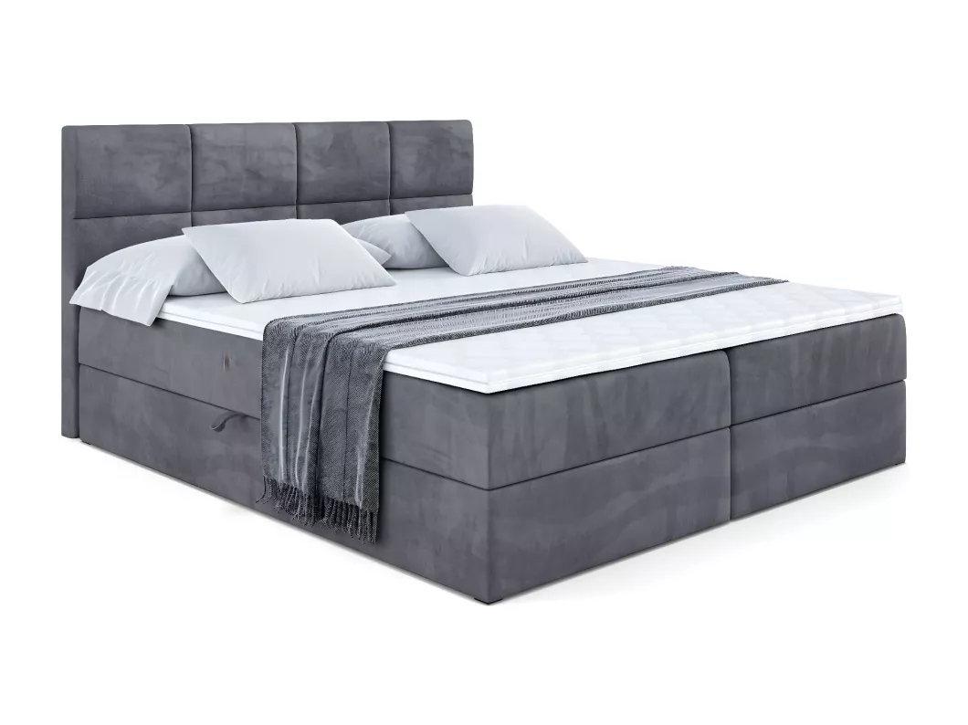 Kauf Unique Boxspringbett ARDENI mit Bettkasten, H4-Materatze, Multipocketfederung - 160x200 - Dunkelgrau Samt