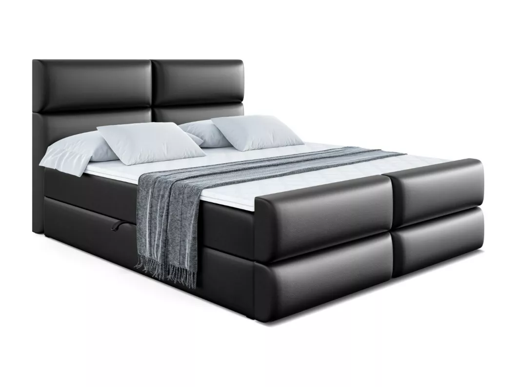 Kauf Unique Boxspringbett BOXI3-Z mit Bettkasten, H3-Materatze, Fußteil, Bonellfederung - 180x200 - Schwarz Kunstleder