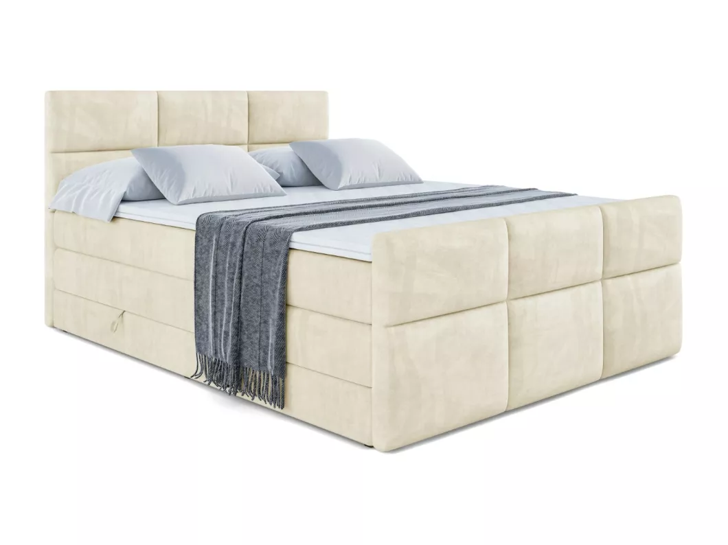 Kauf Unique Boxspringbett OHIO-Z KING mit Bettkasten, 2 Matratzen - H3/Bonellfederung und H4/Multipocketmateratze, Fußteil - 140x200 - Taupe Samt