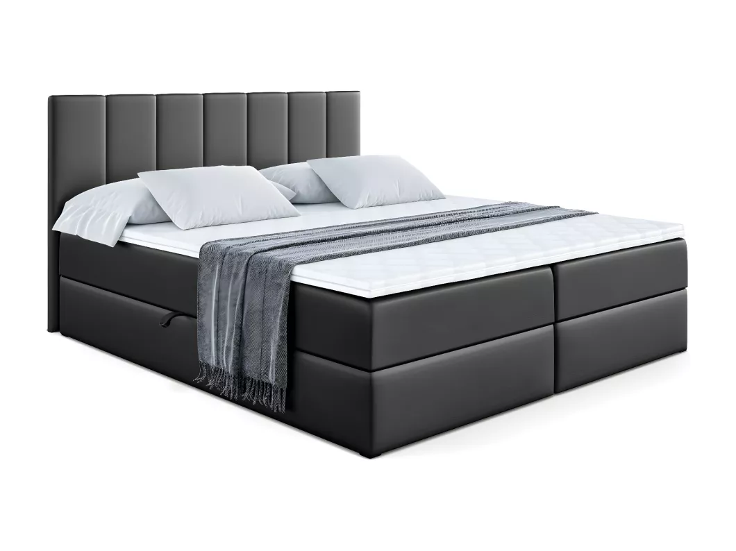 Kauf Unique Boxspringbett MOETI mit Bettkasten, H3-Materatze, Bonellfederung - 120x200 - Schwarz Kunstleder