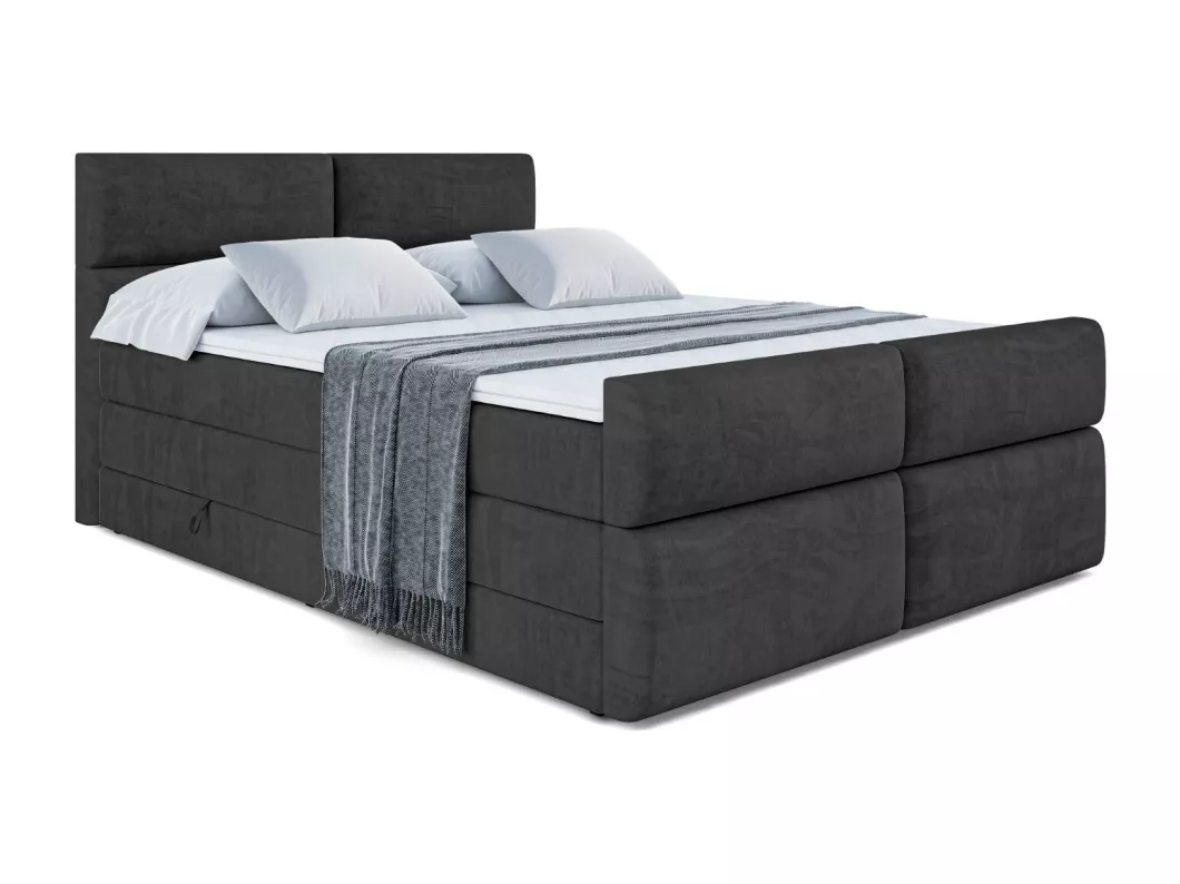 Kauf Unique Boxspringbett BOXI3-Z KING mit Bettkasten, 2 Matratzen - H3/Bonellfederung und H4/Multipocketmateratze, Fußteil - 140x200 - Schwarz Samt