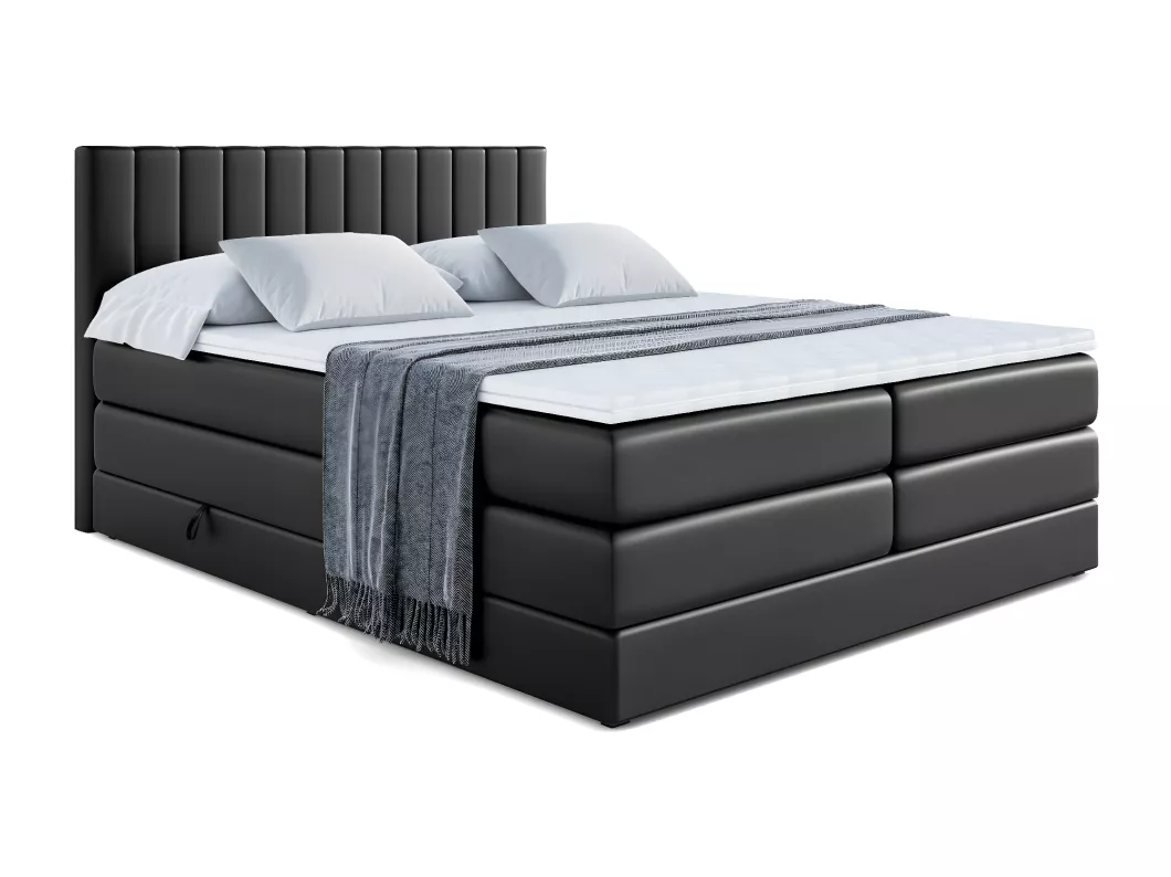 Kauf Unique Boxspringbett EDITA KING mit Bettkasten, 2 Matratzen - H3/Bonellfederung und H4/Multipocketmateratze - 160x200 - Schwarz Kunstleder