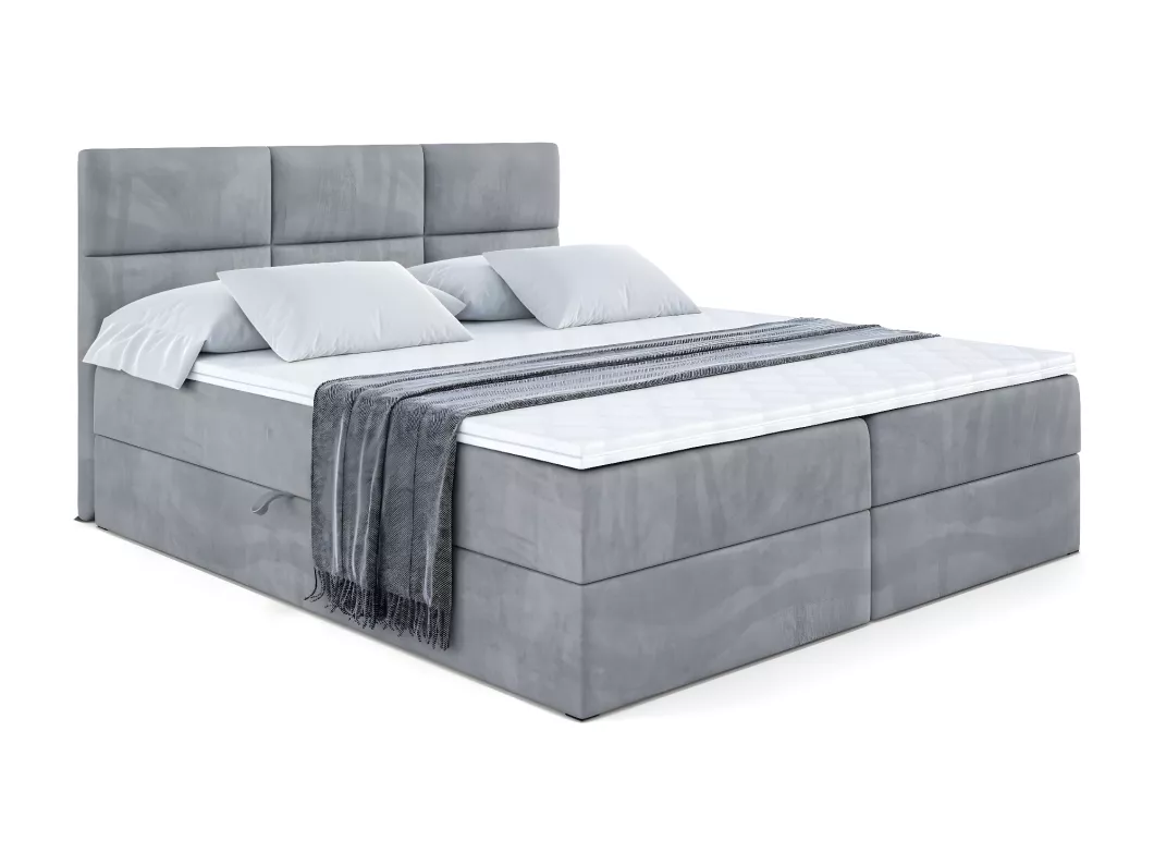 Kauf Unique Boxspringbett OHIO mit Bettkasten, H4-Materatze, Multipocketfederung - 160x200 Hellgrau Samt