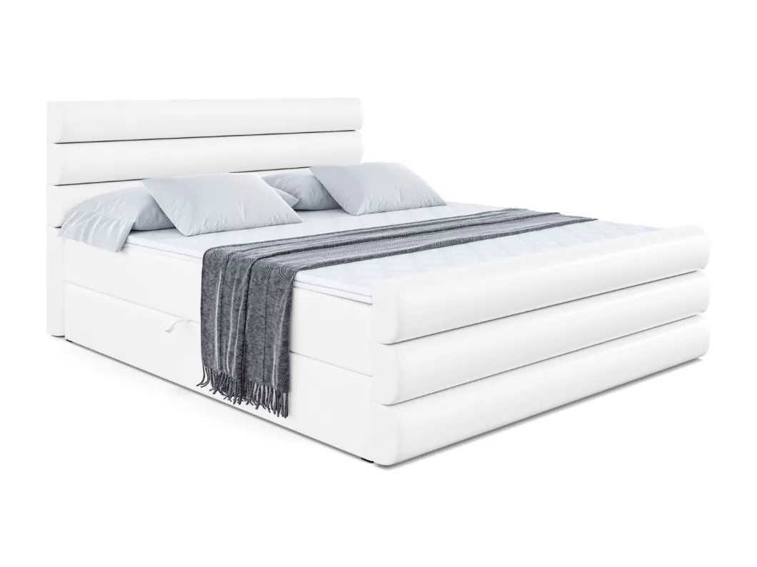 Kauf Unique Boxspringbett CELESTIA-Z mit Bettkasten, H4-Materatze, Fußteil, Multipocketfederung - 120x200 - Weiß Kunstleder