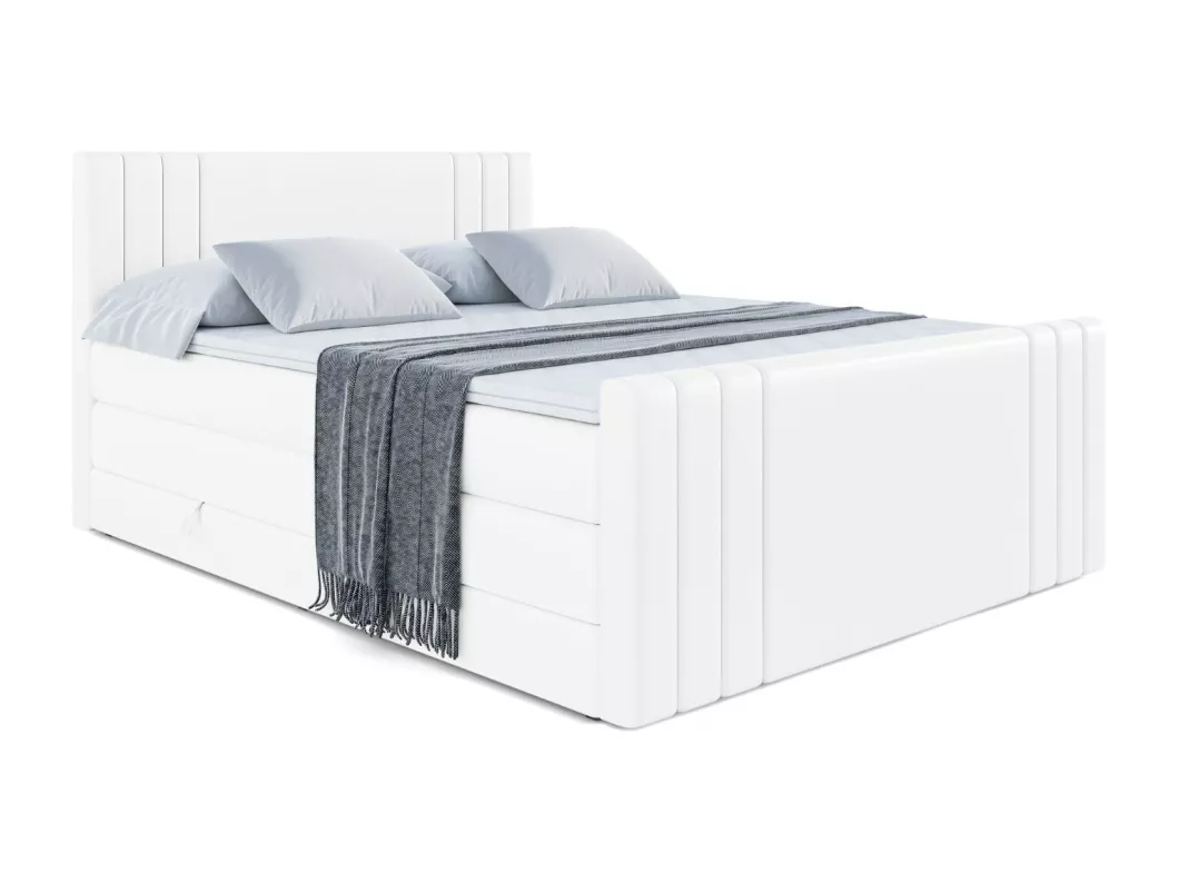 Kauf Unique Boxspringbett IDRIKO-Z KING mit Bettkasten, 2 Matratzen - H3/Bonellfederung und H4/Multipocketmateratze, Fußteil - 200x200 - Weiß Kunstleder