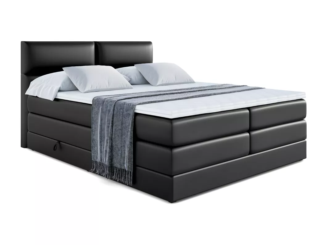 Kauf Unique Boxspringbett BOXI3 KING mit Bettkasten, 2 Matratzen - H3/Bonellfederung und H4/Multipocketmateratze - 120x200 - Schwarz Kunstleder