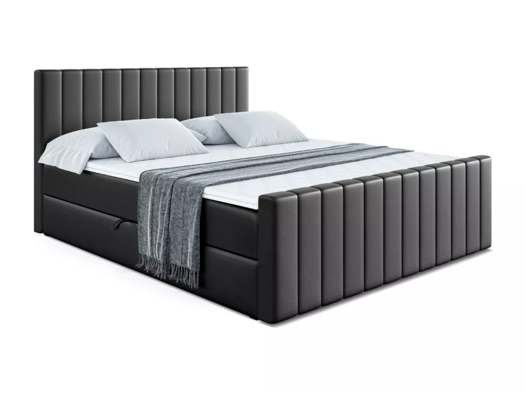 Kauf Unique Boxspringbett EDITA-Z mit Bettkasten, H4-Materatze, Fußteil, Multipocketfederung - 180x200 - Schwarz Kunstleder