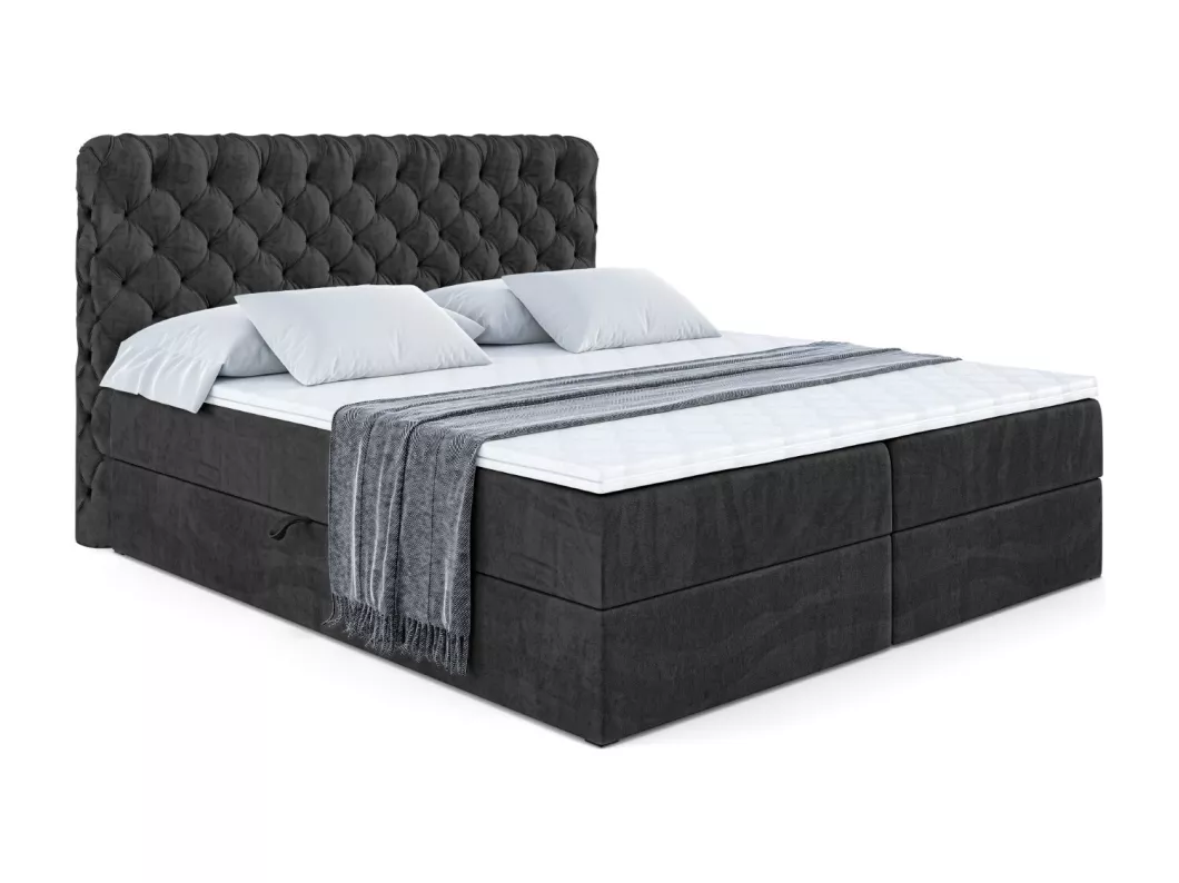 Kauf Unique Boxspringbett BOXI8 mit Bettkasten, H3-Materatze, Bonellfederung - 180x200 - Schwarz Samt