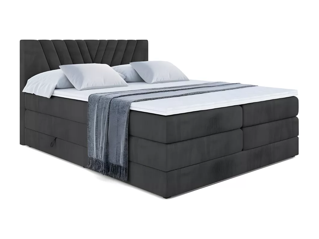 Kauf Unique Boxspringbett ERNINA KING mit Bettkasten, 2 Matratzen - H3/Bonellfederung und H4/Multipocketmateratze - 120x200 - Schwarz Samt