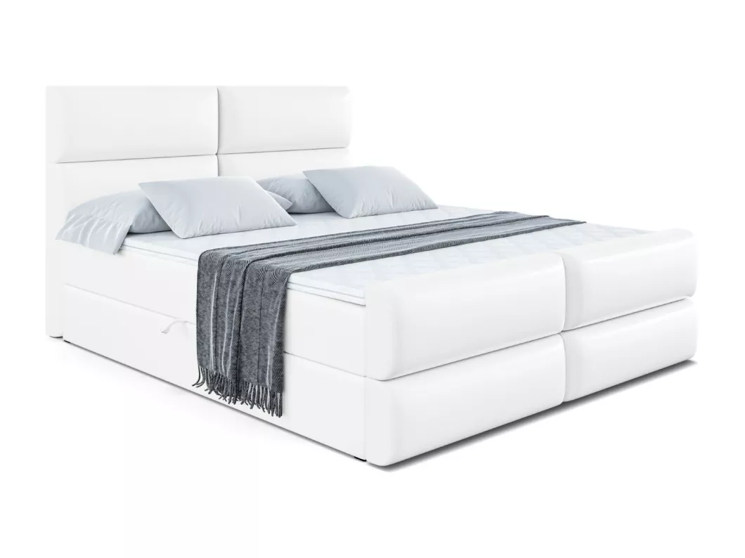 Kauf Unique Boxspringbett BOXI3-Z mit Bettkasten, H3-Materatze, Fußteil, Bonellfederung - 200x200 - Weiß Kunstleder