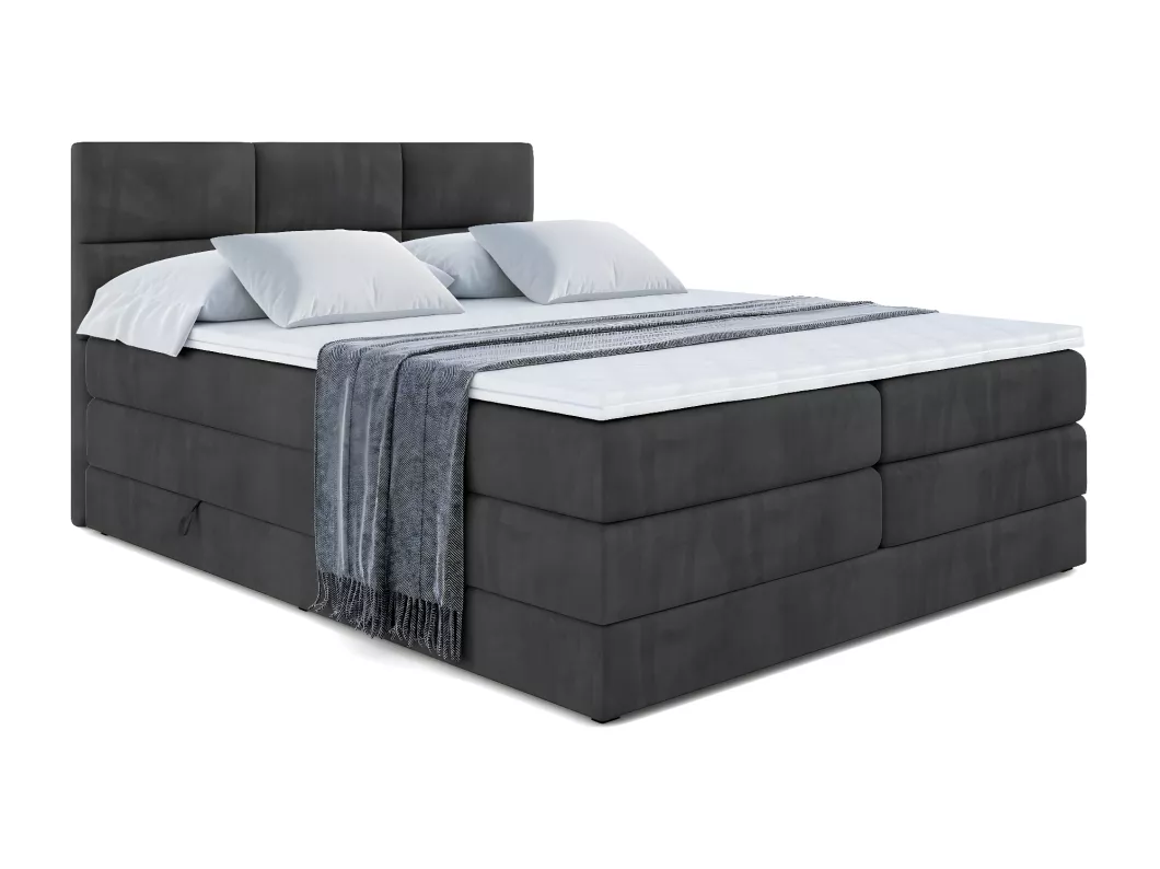 Kauf Unique Boxspringbett OHIO KING mit Bettkasten, 2 Matratzen - H3/Bonellfederung und H4/Multipocketmateratze - 140x200 - Schwarz Samt