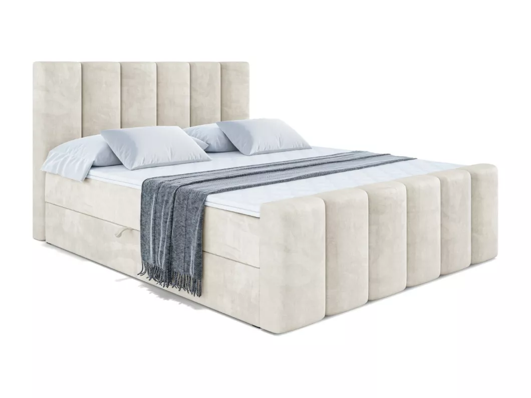 Kauf Unique Boxspringbett BOXI1-Z mit Bettkasten, H3-Materatze, Fußteil, Bonellfederung - 140x200 - Beige Samt