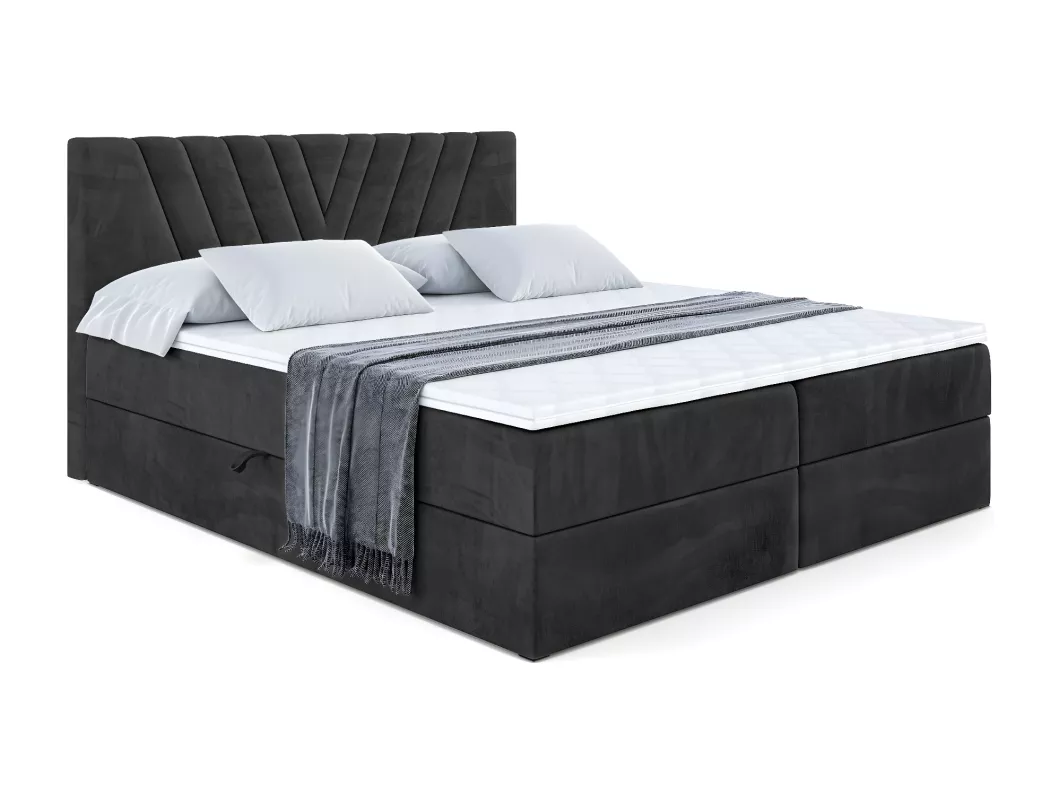 Kauf Unique Boxspringbett ERNINA mit Bettkasten, H3-Materatze, Bonellfederung - 160x200 - Schwarz Samt