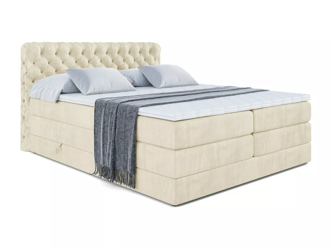 Kauf Unique Boxspringbett BOXI8 KING mit Bettkasten, 2 Matratzen - H3/Bonellfederung und H4/Multipocketmateratze - 140x200 - Taupe Samt