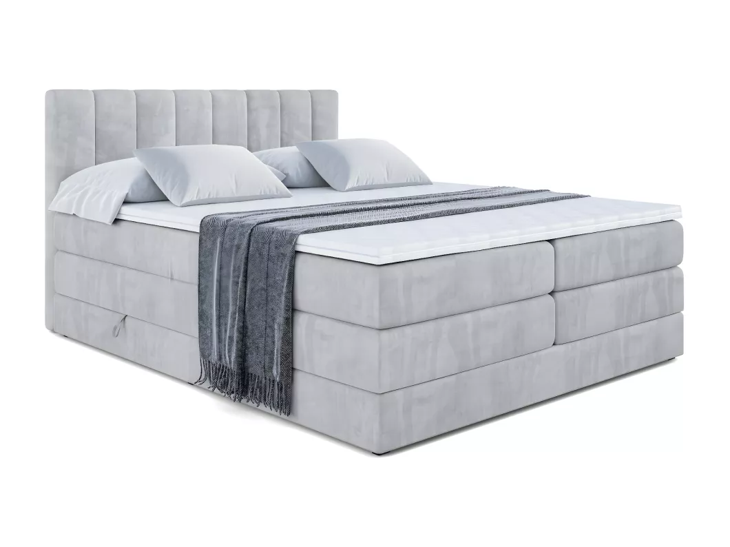 Kauf Unique Boxspringbett OTTA KING mit Bettkasten, 2 Matratzen - H3/Bonellfederung und H4/Multipocketmateratze - 140x200 -Grau Samt