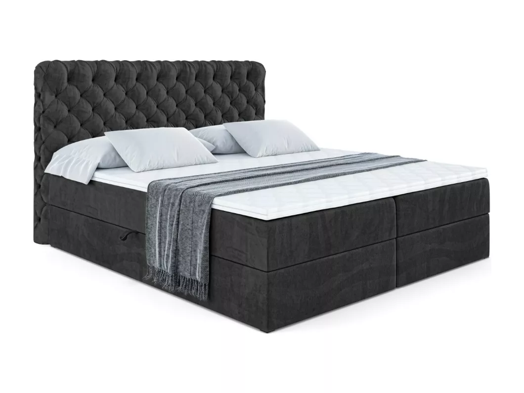 Kauf Unique Boxspringbett BOXI8 mit Bettkasten, H4-Materatze, Multipocketfederung - 200x200 - Schwarz Samt