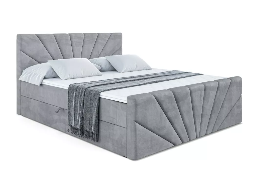 Kauf Unique Boxspringbett MILTIO-Z mit Bettkasten, H3-Materatze, Fußteil, Bonellfederung - 200x200 - Hellgrau Samt