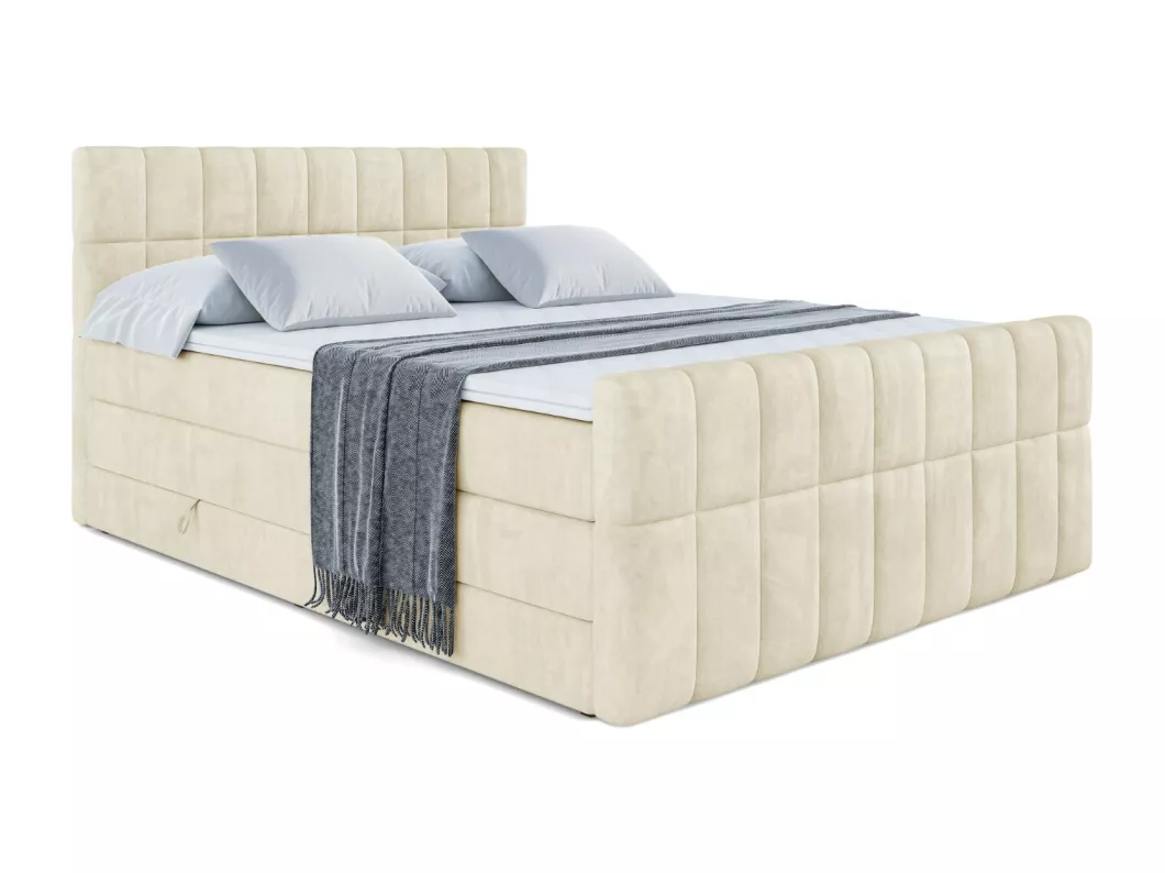 Kauf Unique Boxspringbett MIAMI-Z KING mit Bettkasten, 2 Matratzen - H3/Bonellfederung und H4/Multipocketmateratze, Fußteil - 120x200 - Taupe Samt