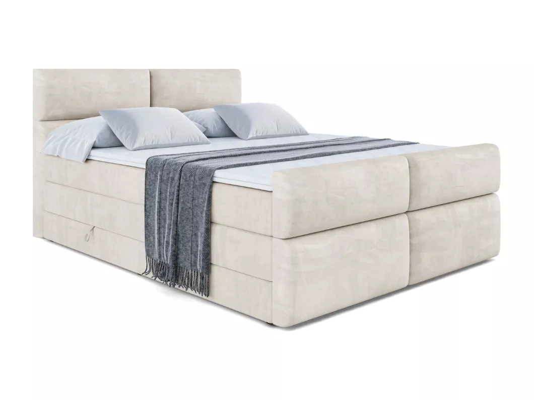 Kauf Unique Boxspringbett BOXI3-Z KING mit Bettkasten, 2 Matratzen - H3/Bonellfederung und H4/Multipocketmateratze, Fußteil - 160x200 - Beige Samt