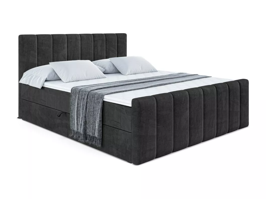 Kauf Unique Boxspringbett OTTA-Z mit Bettkasten, H4-Materatze, Fußteil, Multipocketfederung - 200x200 - Schwarz Samt