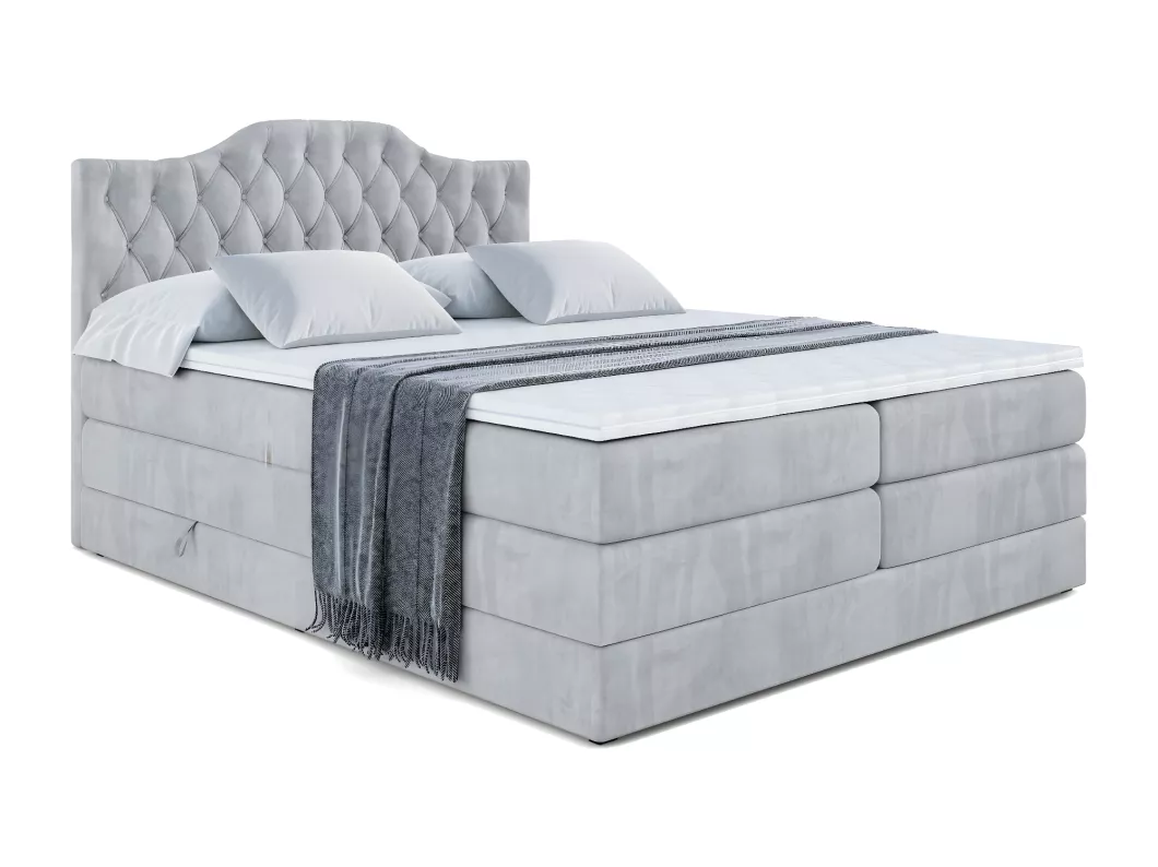 Kauf Unique Boxspringbett VILA-1 KING mit Bettkasten, 2 Matratzen - H3/Bonellfederung und H4/Multipocketmateratze - 140x200 - Grau Samt