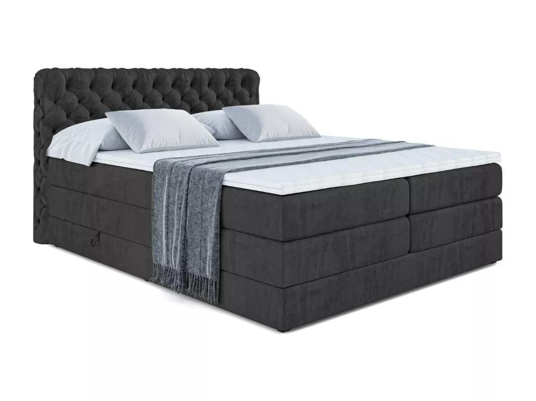 Kauf Unique Boxspringbett BOXI8 KING mit Bettkasten, 2 Matratzen - H3/Bonellfederung und H4/Multipocketmateratze - 120x200 - Schwarz Samt