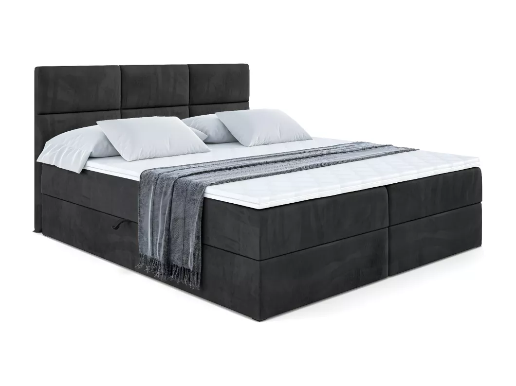 Kauf Unique Boxspringbett OHIO mit Bettkasten, H4-Materatze, Multipocketfederung - 120x200 Schwarz Samt