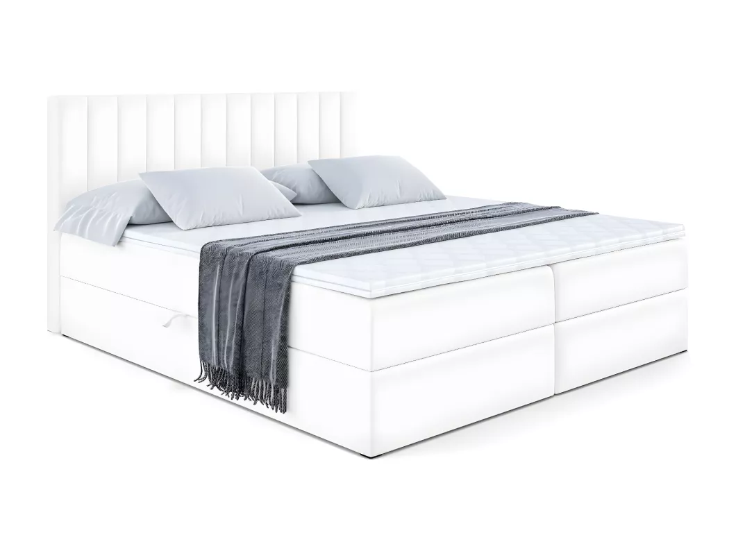 Kauf Unique Boxspringbett EDITA mit Bettkasten, H4-Materatze, Multipocketfederung - 180x200 - Weiß Kunstleder