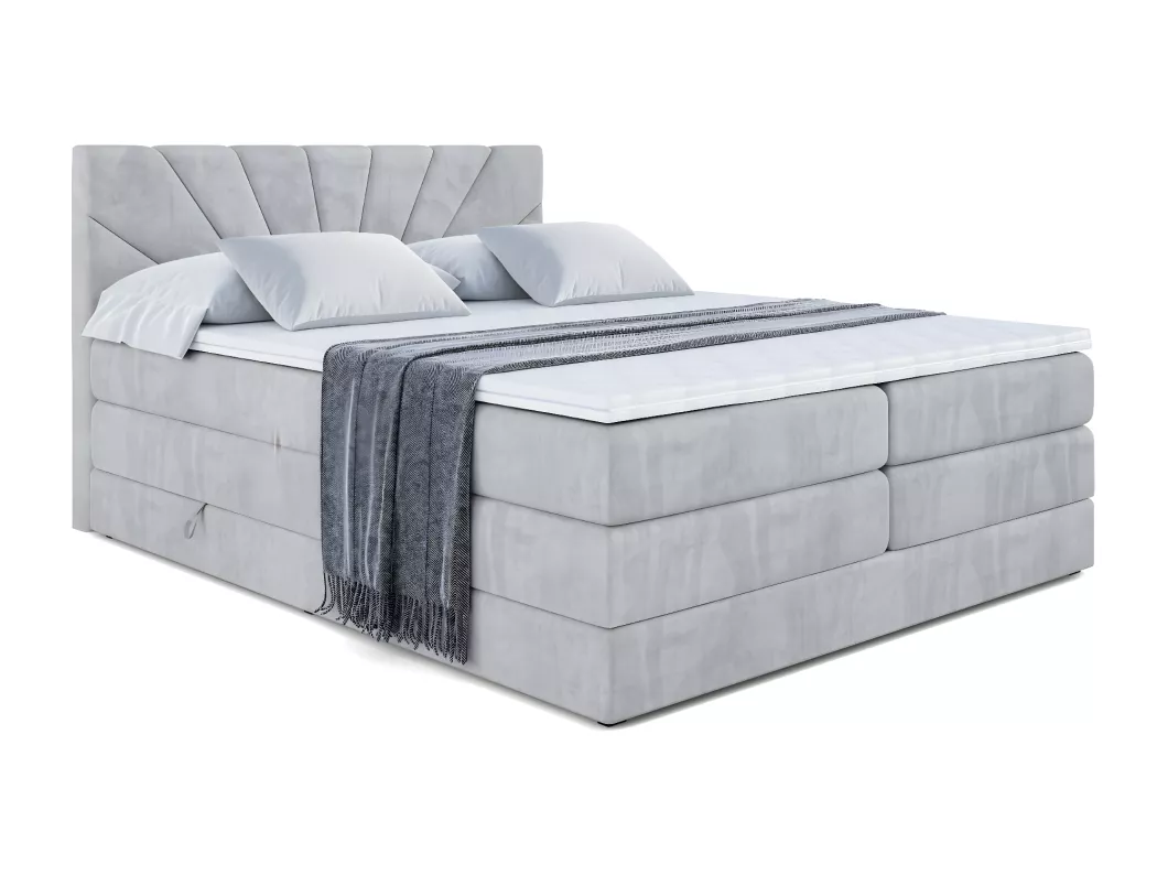 Kauf Unique Boxspringbett MILTIO KING mit Bettkasten, 2 Matratzen - H3/Bonellfederung und H4/Multipocketmateratze - 140x200 - Grau Samt