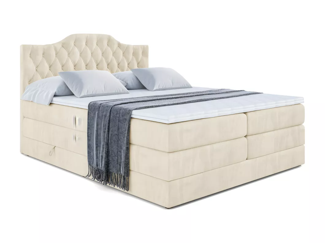 Kauf Unique Boxspringbett VILA-1 KING mit Bettkasten, 2 Matratzen - H3/Bonellfederung und H4/Multipocketmateratze - 200x200 - Taupe Samt