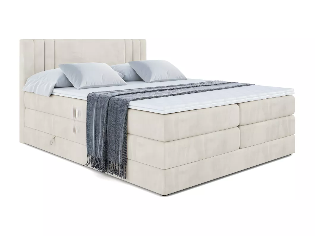 Kauf Unique Boxspringbett IDRIKO KING mit Bettkasten, 2 Matratzen - H3/Bonellfederung und H4/Multipocketmateratze - 200x200 - Beige Samt